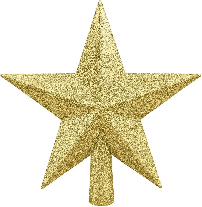 Leuceiy Christmas Tree Topper 10 Inch,Glitter Christmas Ornaments Star Xmas Decoration on Tree for Holiday Ornament or Home Decor(Gold) - Image 1